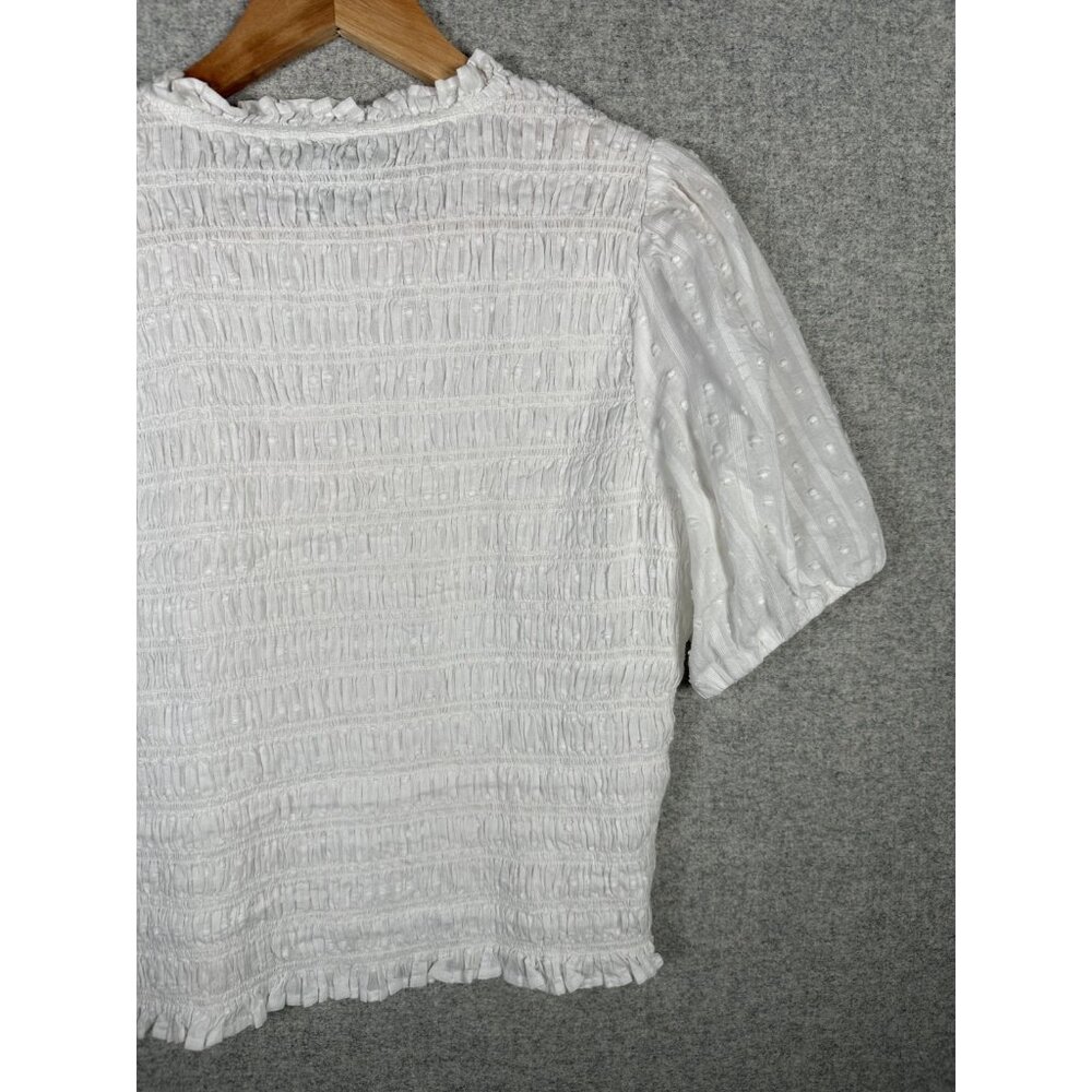 J.‎ Crew Medium Womens Top White Crinkle Stretch Cotton Short Sleeve Boho - Picture 13 of 16